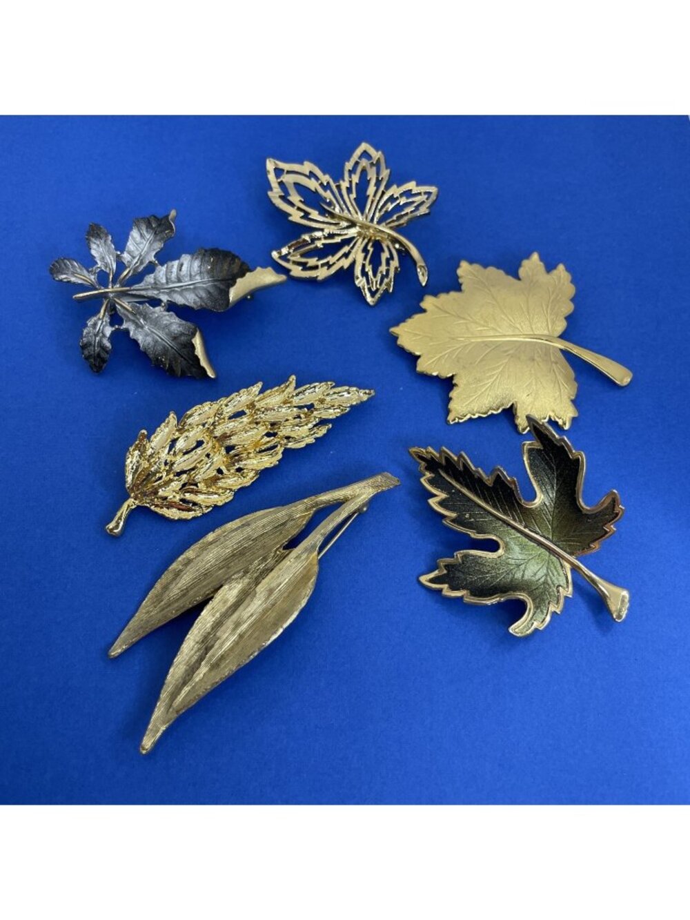 Vtg Lot Of 6 Leaves Pin Brooch Mixed Leaf Bundle Gold-tone